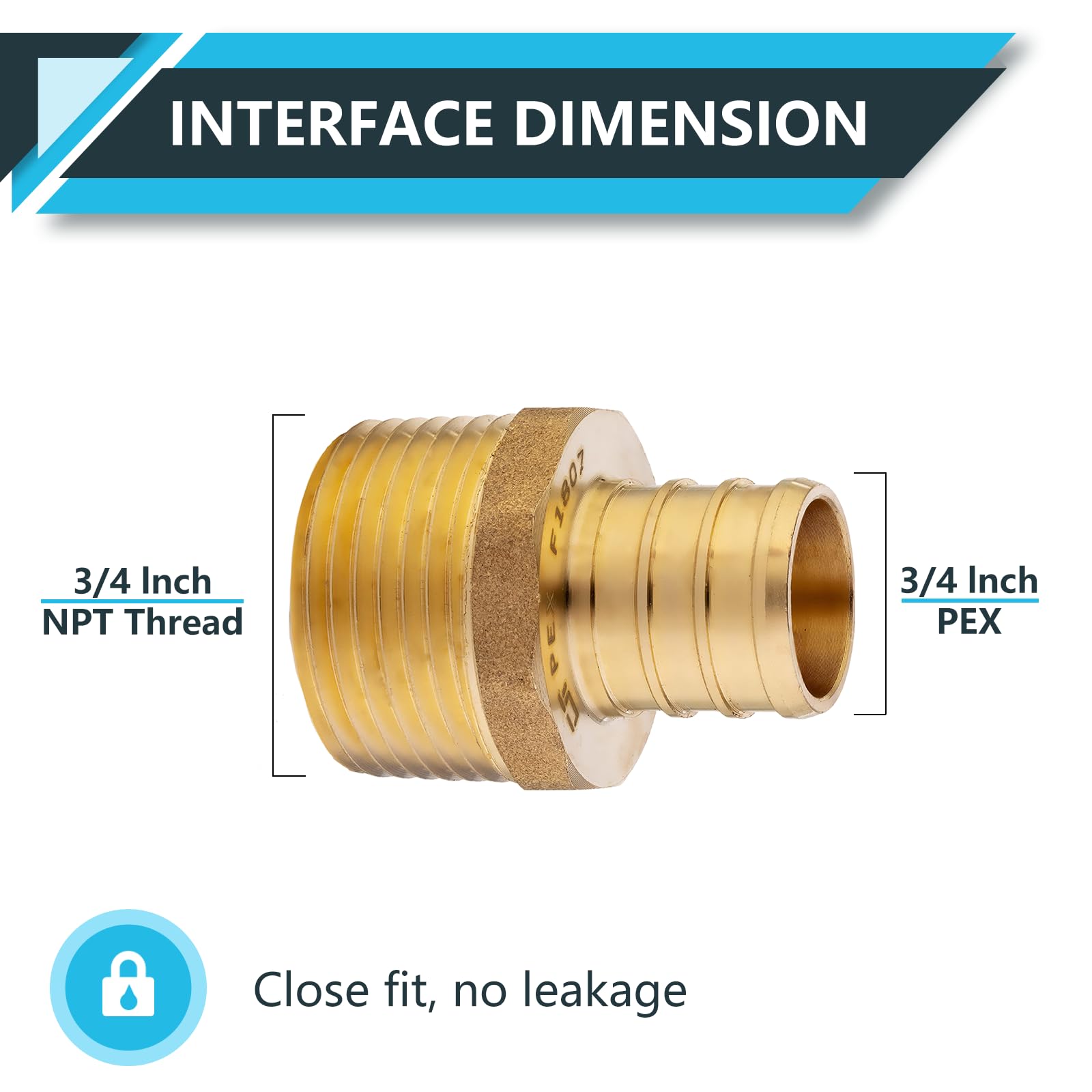 (10-pak) Złączki PEX, Pex 3/4"x3/10.2 cm adapter NPT, mosiężne złączki zaciskowe, do rur rurowych PEX, ASTM F1807