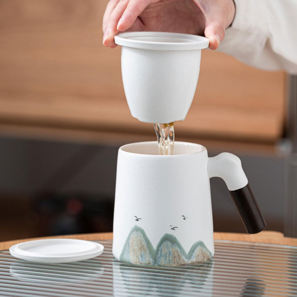 VALICLUD Taza de Cerámica Diseño con Infusor y Tapa de Color para Preparar Té Suelto y Filtro Integrado Adecuado para Escritorio