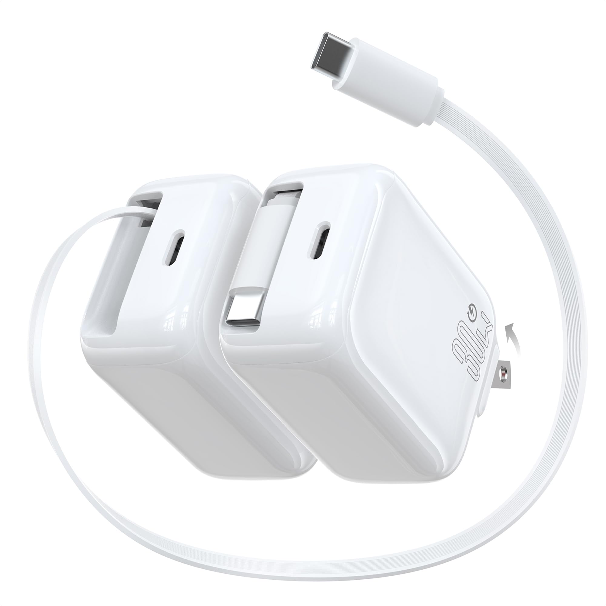 2個セット TOPADRE 30W 急速充電器 Type-C 巻き取り式 タイプ…