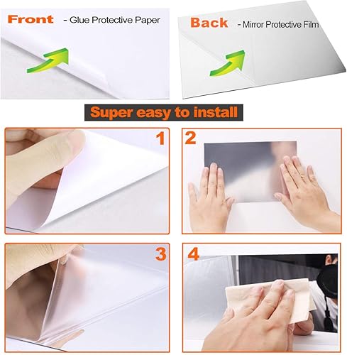 Miniatura 5 de Lámina de espejo acrílico autoadhesiva de 17 x 12 pulgadas, 0.08 pulgadas de grosor, espejo de seguridad sin vidrio, ideal para aula, camping,