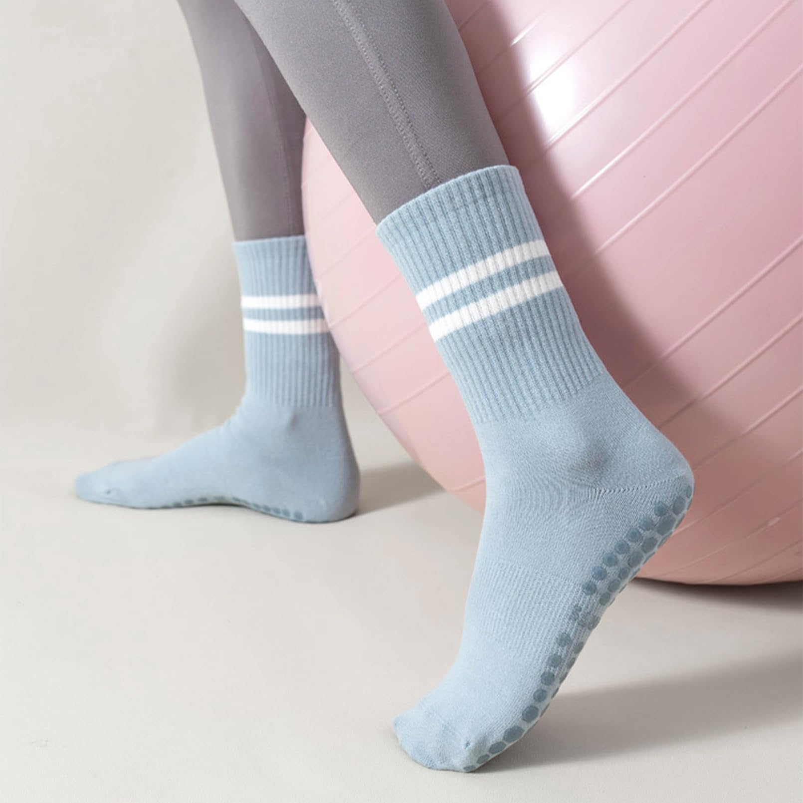 Calzini antiscivolo da donna, per pilates, yoga, 3 paia di calzini antiscivolo per allenamenti di balletto, nero, blu, rosa, Nero/Blu/Rosa, 3 paia, taglia unica