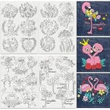 DOODLREAM 25 Stück Flamingo Stickvorlagen Wasserlöslich 21 x 29.7cm Love Flamingo Stickmuster Stabilisator 4 Blatt Flamingos Blatt Stick und Stich Stickpapier Aufkleber