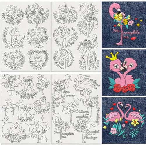 DOODLREAM 25Pcs Flamingo Flower Water Soluble Hand Sewing Stabilizers, 8.3