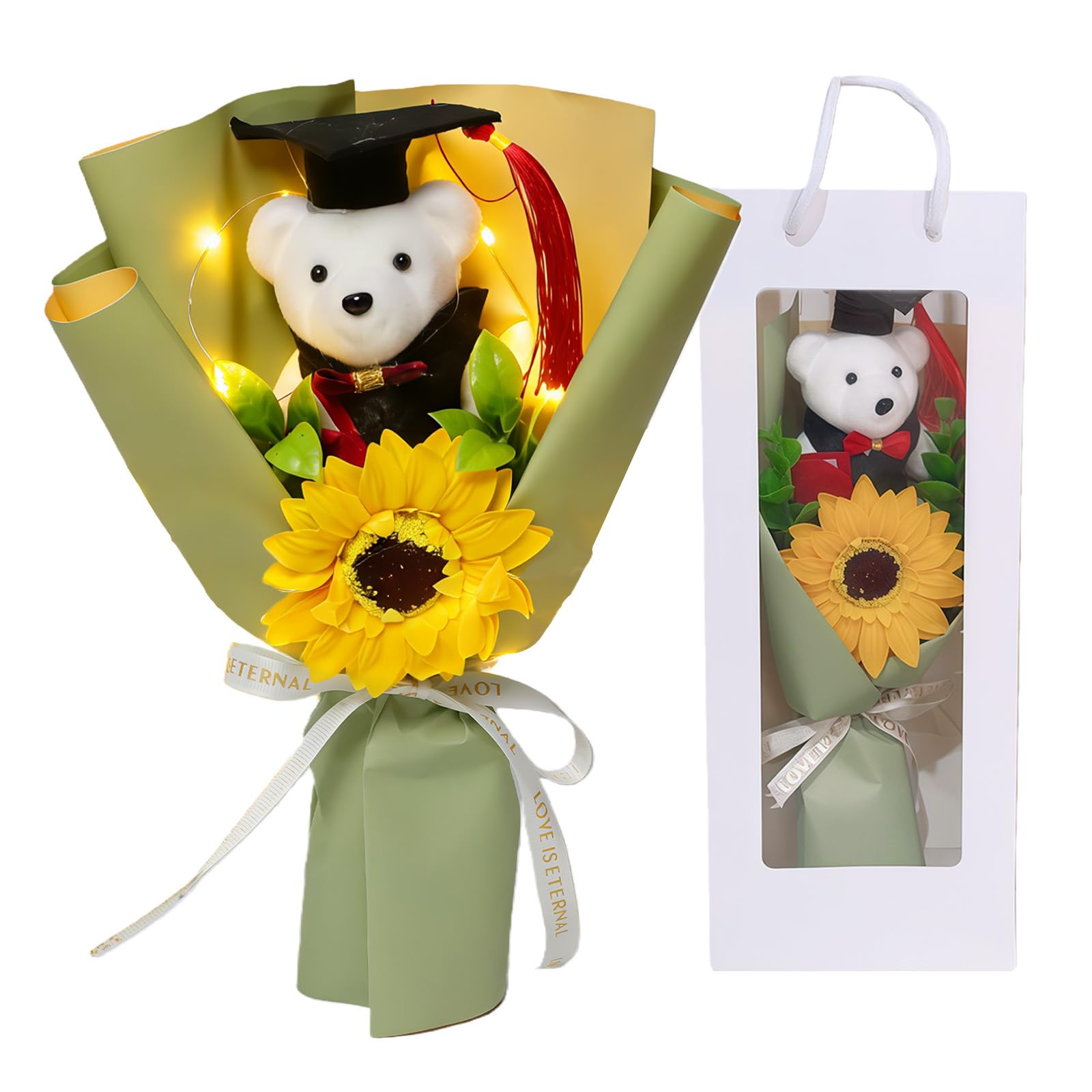 AWSOLAR Graduation Bear Bouquet, Graduation Bouquet with Sunflower Artificial Flowers for Celebration Ceremony — image 1