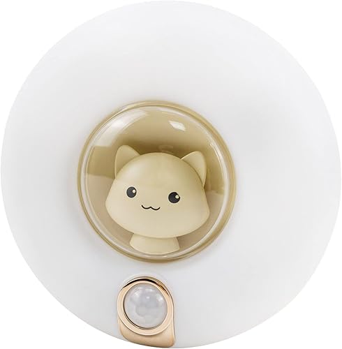 Luz nocturna con sensor de movimiento de gato, color beige, recargable, inalámbrica, magnética, brillo ajustable, se pega en cualquier lugar,