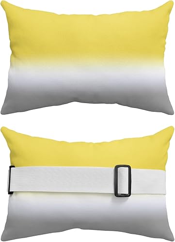 Almohada para la cabeza del diván al aire libre, amarilla y gris, almohadas lumbares suaves con correas elásticas e relleno, paquete de 2 cojines