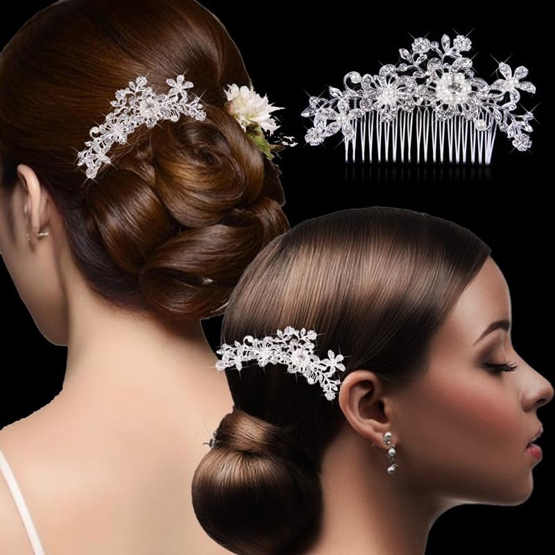 Miniatura 3 de Juego de 16 peines para el cabello de boda, color plateado brillante, perla, mariposa, mariposa, novia, horquilla, peine para el cabello, peine