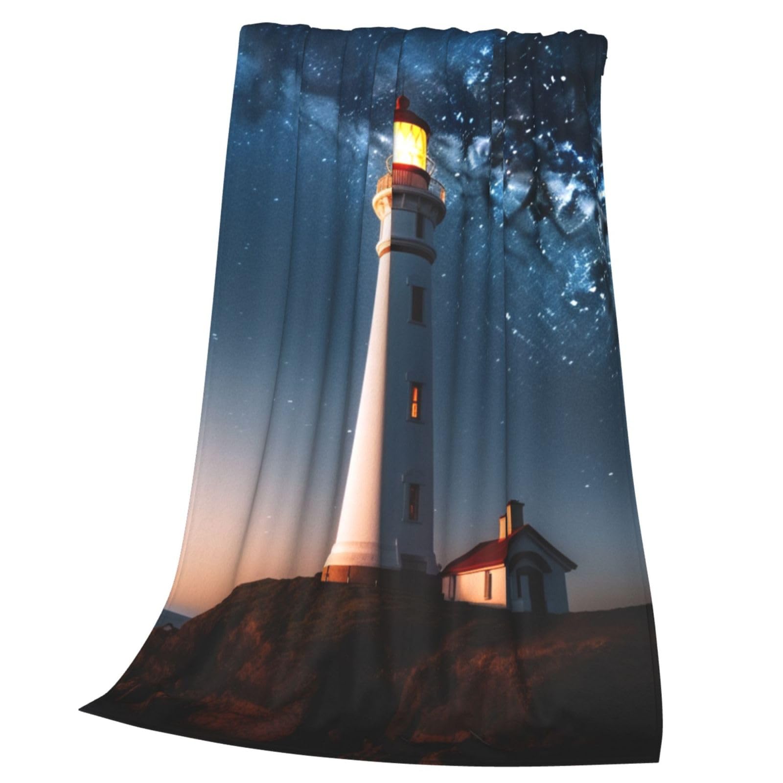 Couverture pour canapé phare et ciel étoilé : plaid flanelle pour vos soirées