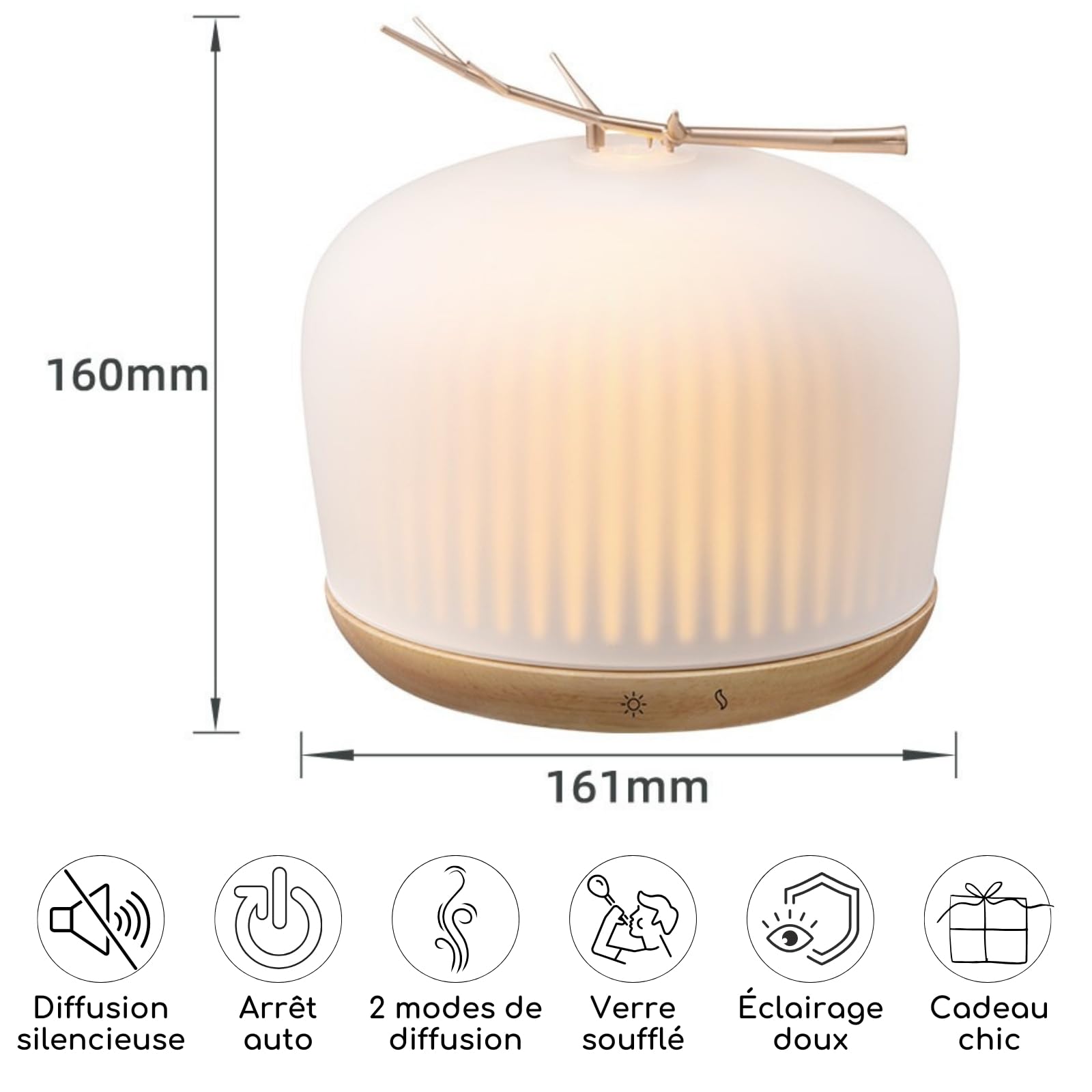 Zen’Arôme Diffuseur d’Huile Essentielle Origin – Diffuseur Ultrasonique Aromathérapie à Froid – Diffuseur Électrique pour Parfum Maison – Multifonction, Éclairage LED d’Ambiance, Silencieux et Chic