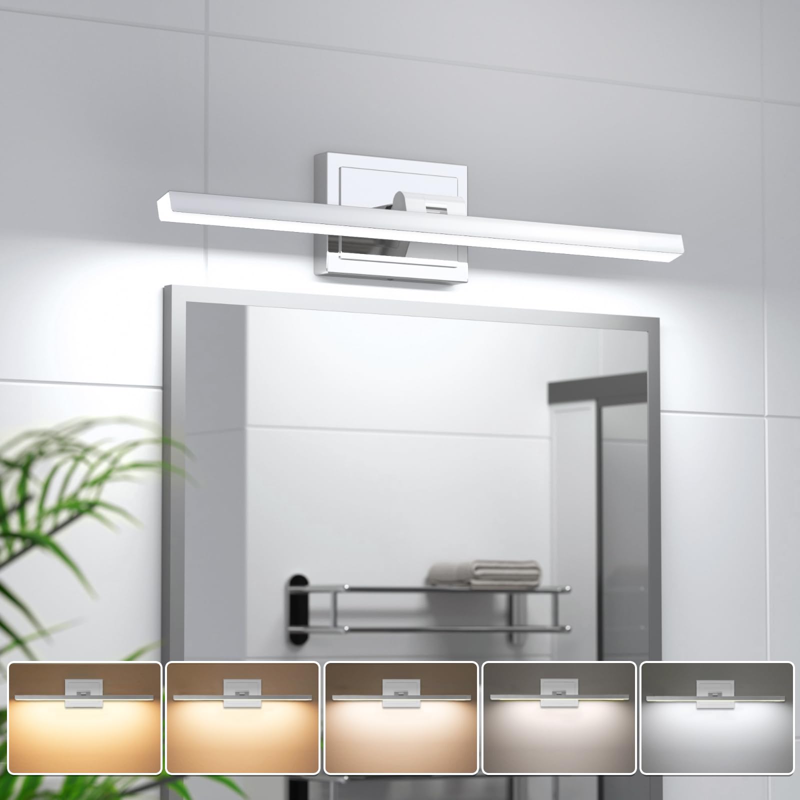 VOLISUN Modern Bathroom Vanity Light 24 inch, Rotatable, 14W Dimmable 5CCT Led Bathroom Light Fixture Over Mirror, Chrome Vanity Light for Bathroom Mirror Cabinets-ETL CertificatedRecycled Claim Standard Blended