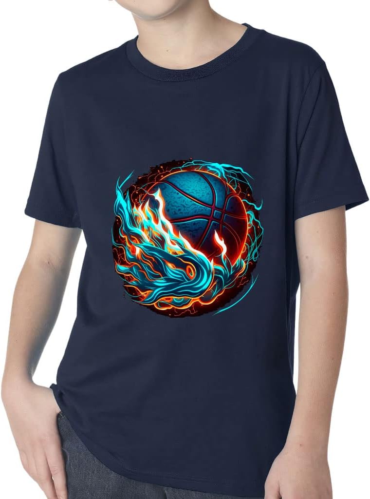 Basketball Flames Kids' Classic Fit T-Shirt - Ball on Fire T-Shirt - Blue Flames Classic Fit Tee