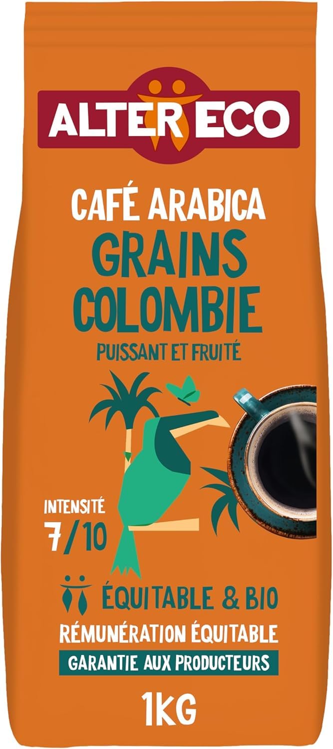 ALTER ECO - Café Grains - Café Arabica Bio de Colombie - Issu du Commerce Equitable - 1 kg