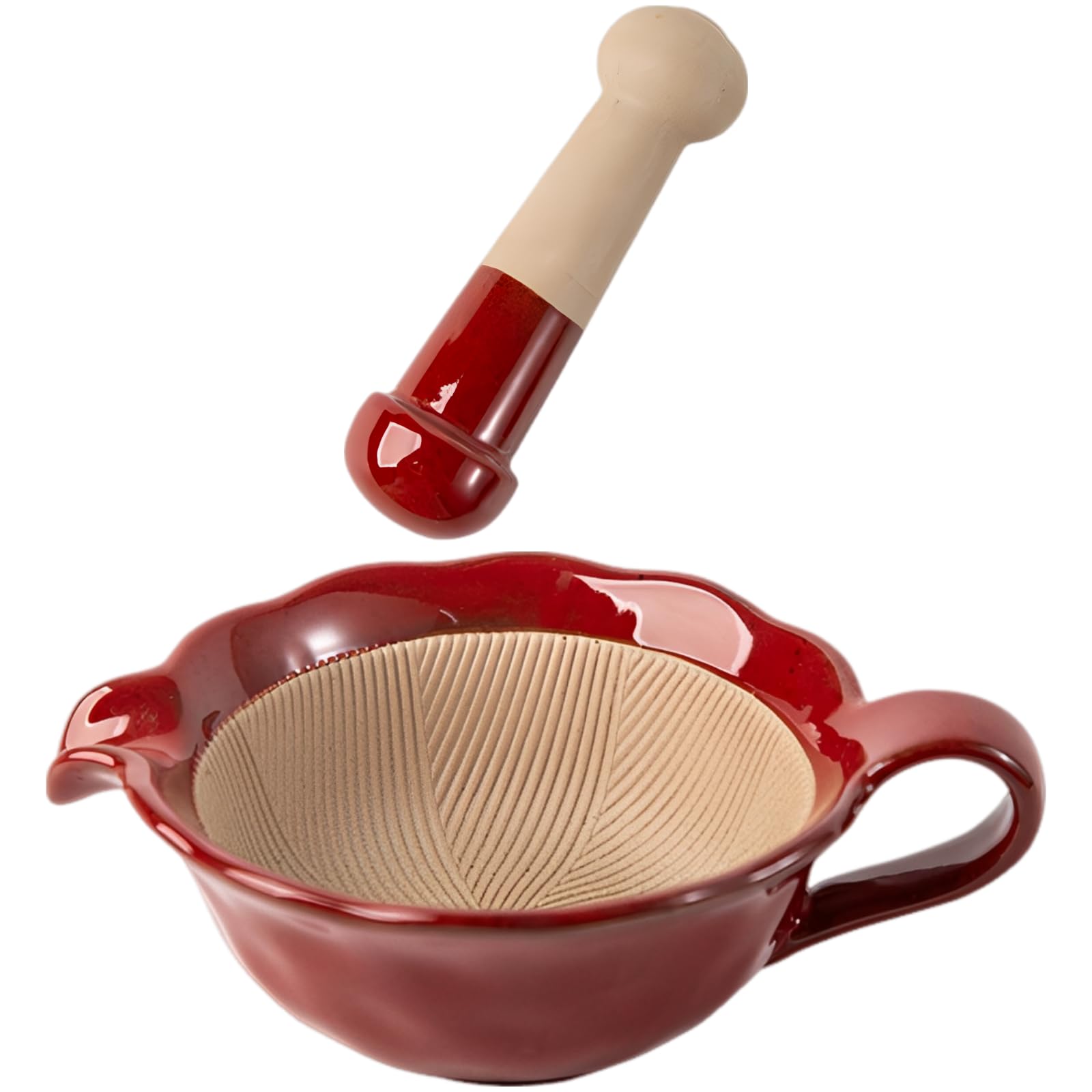 Bol de broyage en céramique et pilon, mortier manuel pour ail 240 mL, poignée ergonomique, émail cuit au four, moulin à épices pour complément alimentaire et sésame, pilon en bois massif 11,9 cm