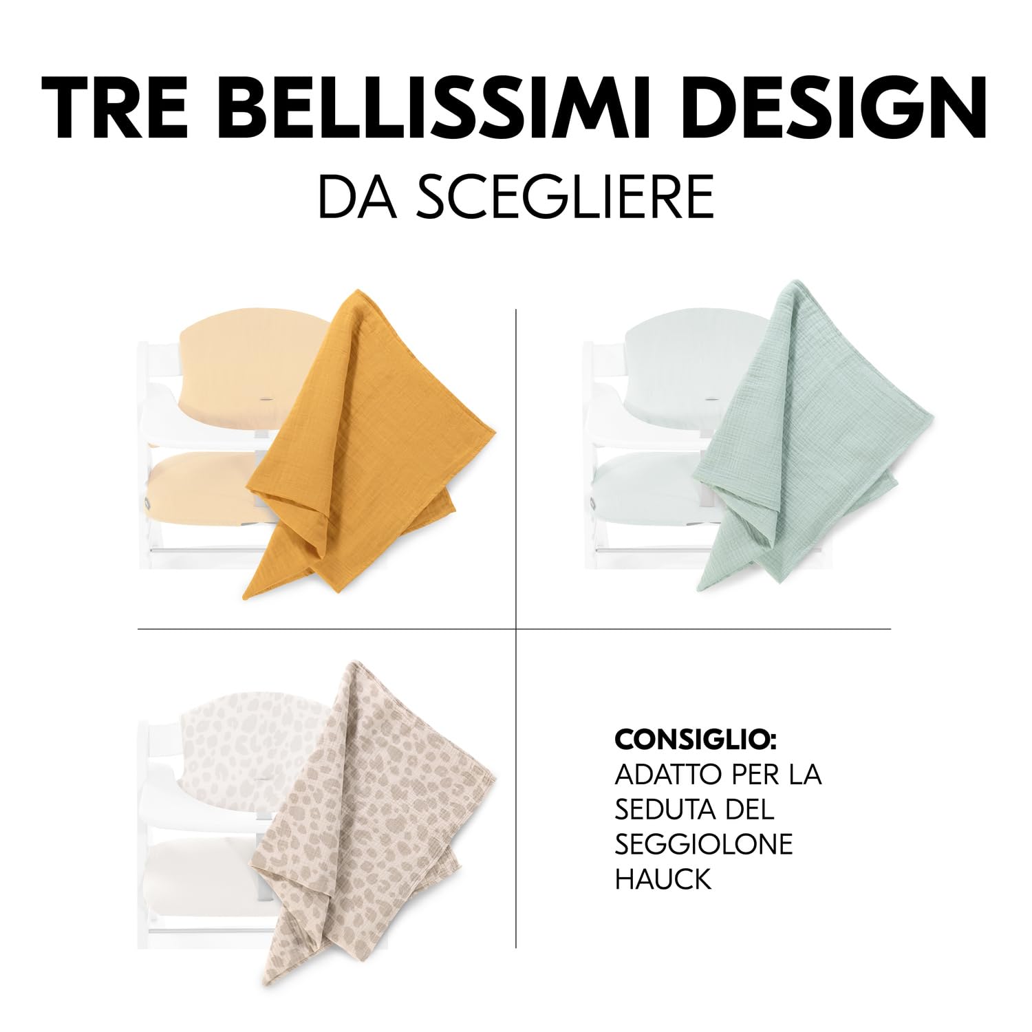 Hauck Cuddle N Clean Set 3 Pezzi Mussole Neonato 80 x 80 cm 100% Cotone Traspirante