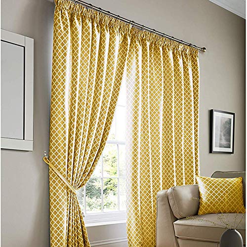 Alan Symonds Cotswold Fully Lined Jacquard Pencil Pleat Taped Top Curtains - Ochre (66" x 54")