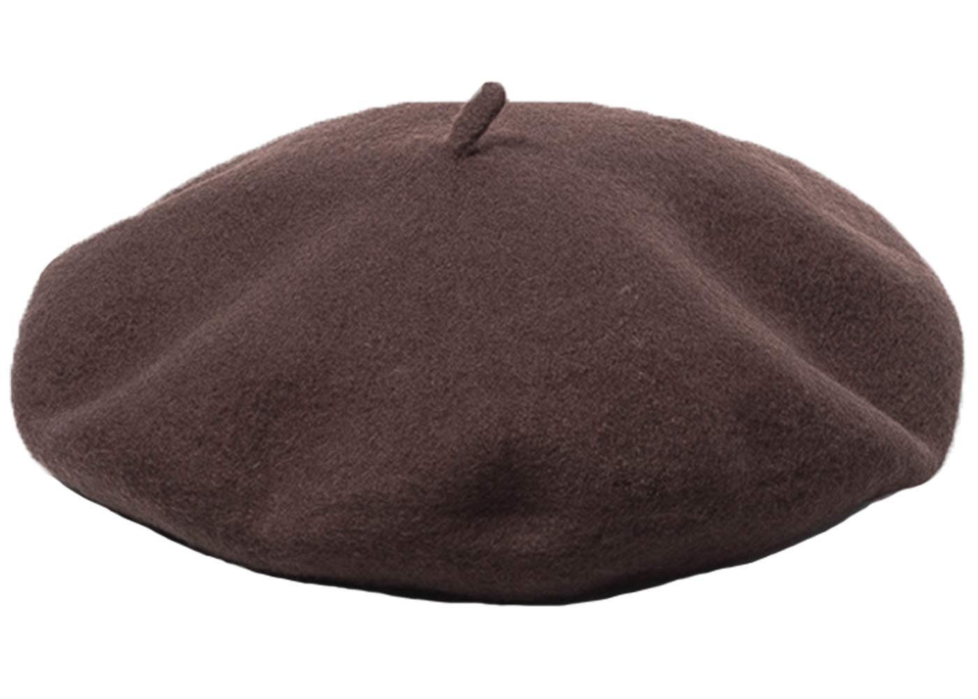 Joyhy Men's Brown Solid Color Wool Artist French Beret Beanie Hat