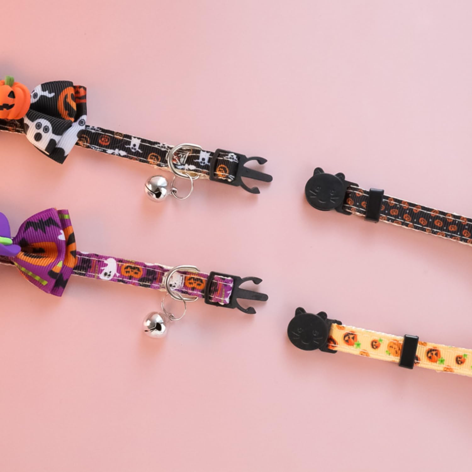 JNAWA 2Pieces Halloween Pet Collars Soft Collars with Bow Tie Ghost and Hat Pattern Collar Adjustable Pet Collar Decor for Dogs and Cats - Image 3
