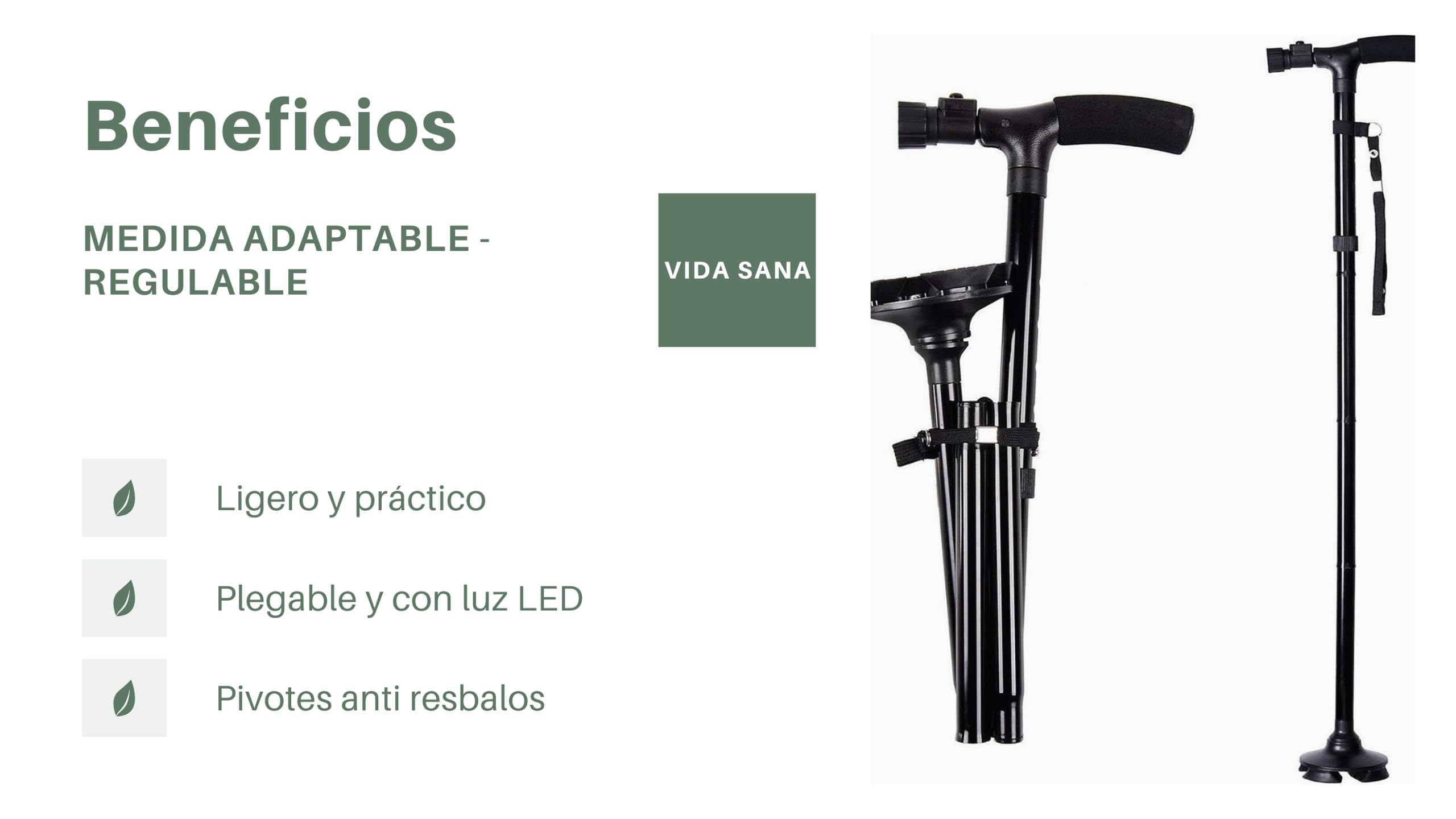 Bastón Plegable para Personas Mayores Y Ancianos, de Senderismo para Adultos con Movilidad Reducida, Palo Extensible De Aluminio para Caminar Y Andar, Andador ó Muleta para Regalo, LUZ LED