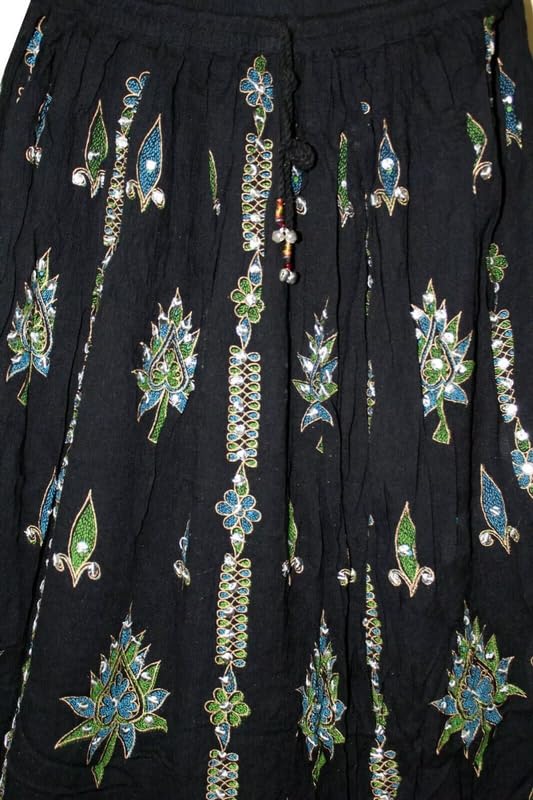 Women Long Skirt Flowers Printed Sequins Embroidered Hand Work Lehenga Free Size2