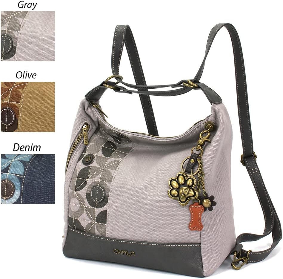 CHALA Retro Convertible Purse - Metal Charming Paw Print - Denim