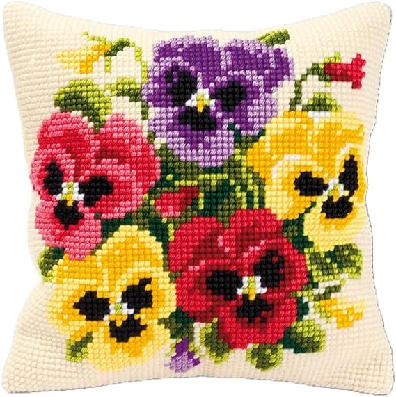 Vervaco Cross Stitch Cushion kit Pansy Posy, 100% Cotton