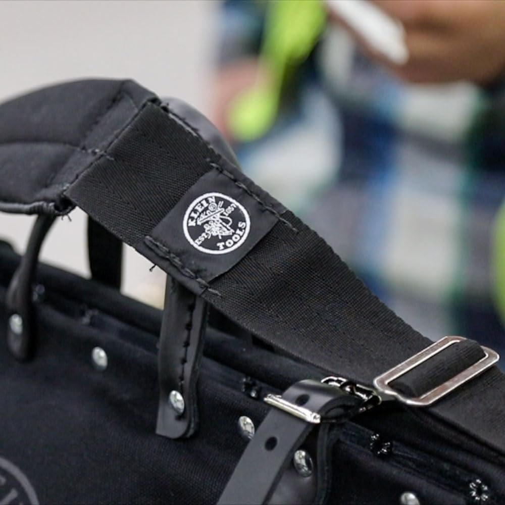 Klein Tools 5242 Tool Pouch with 9 Pockets and Klein Tools 58889 Adjustable Shoulder Strap