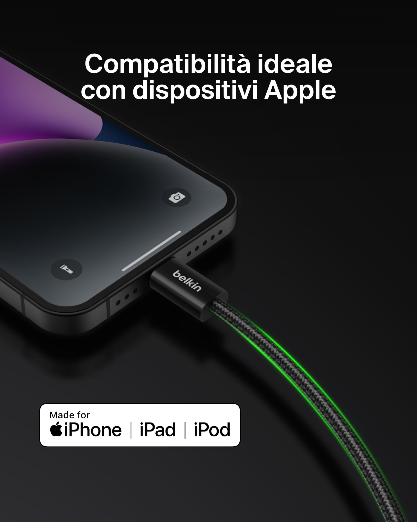 Belkin Confezione da 2 cavi intrecciati USB-C con connettore Lightning da 1,5 m, cavo flessibile per ricarica rapida, cavo Lightning per iPhone 14 e precedenti, iPad 9a gen. e AirPods, nero