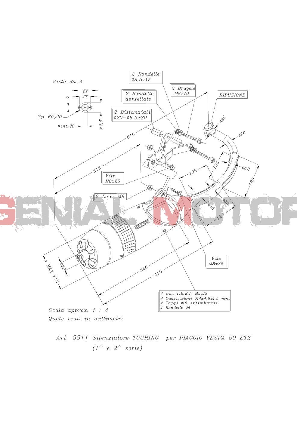 Leovince TOURING FULL SYSTEM, STEEL E-Approved for VESPA 50 ET2 (1997-2005) | 5511