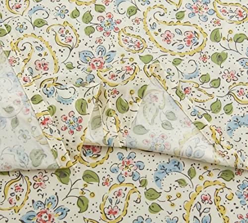 Dauaoto 100% Cotton Bedding Printed Sheets Set For Queen Size Bed Up To 14" Deep Mattress, Farmhouse Paisley Pattern Bedlinen Sets Yellow #TOP5