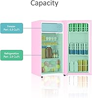 Vista 5 de Refrigerador mini de 3.1 pies cúbicos con congelador, refrigerador mini de una puerta, 5 ajustes de temperatura ajustable, refrigerador compacto