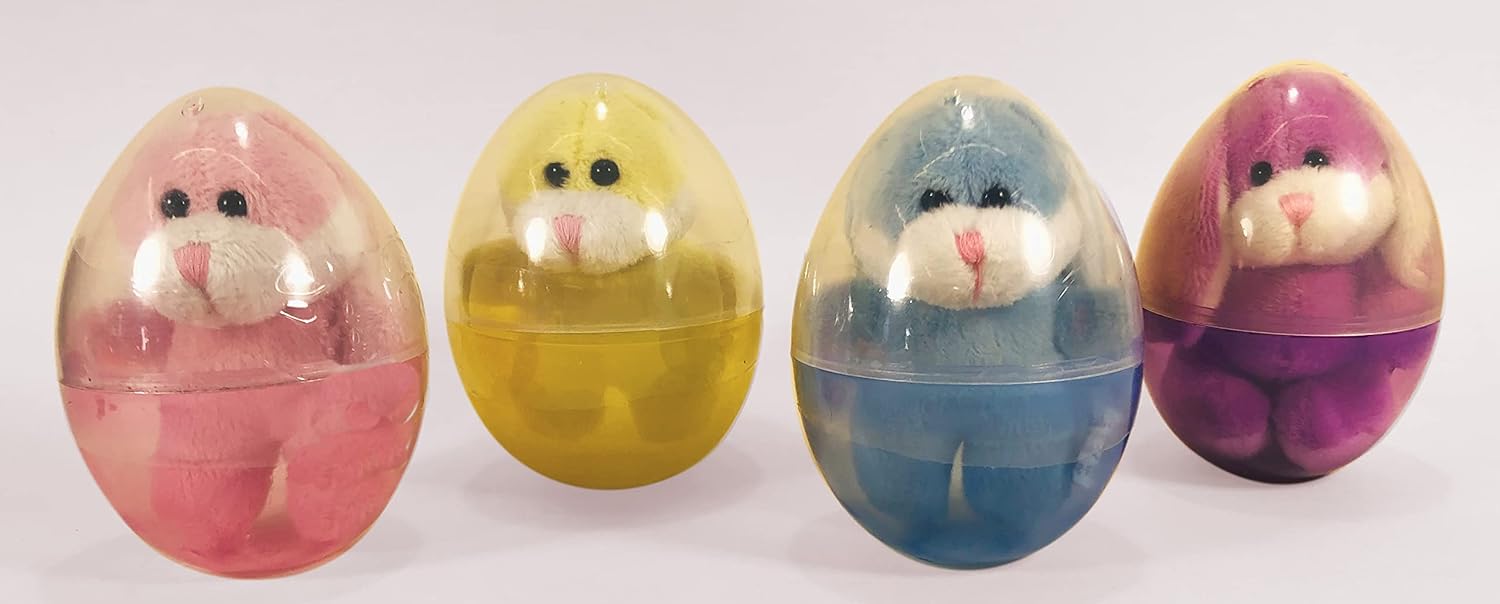 Peep n' Peepers Set of 4 Pre-Filled Translucent Easter Eggs with Soft and Cuddly 4" Plush Bunnies, 4 Colorful Styles: Blue, Yellow, Pink and Violet. Great for Easter Egg Hunts and Easter Baskets!!!