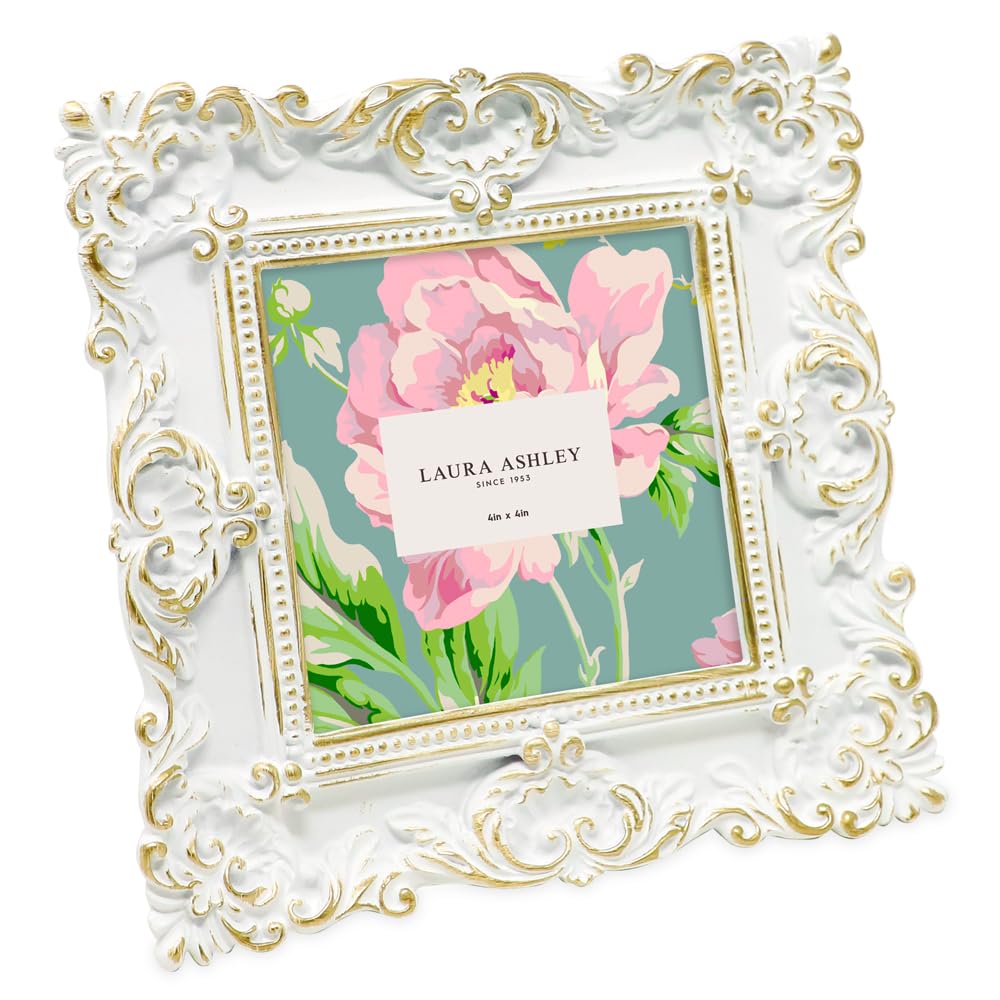 ⑤ LAURA ASHLEY フォトフレーム 未使用 箱あり Amazon.com - Laura Ashley 4x4 White & Gold Ornate Textured Hand