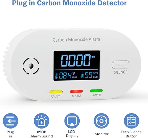 Miniatura 9 de Detectores de monóxido de carbono, detector de monóxido de carbono enchufable con monitor de alarma de CO, sensor de humedad y temperatura, detector