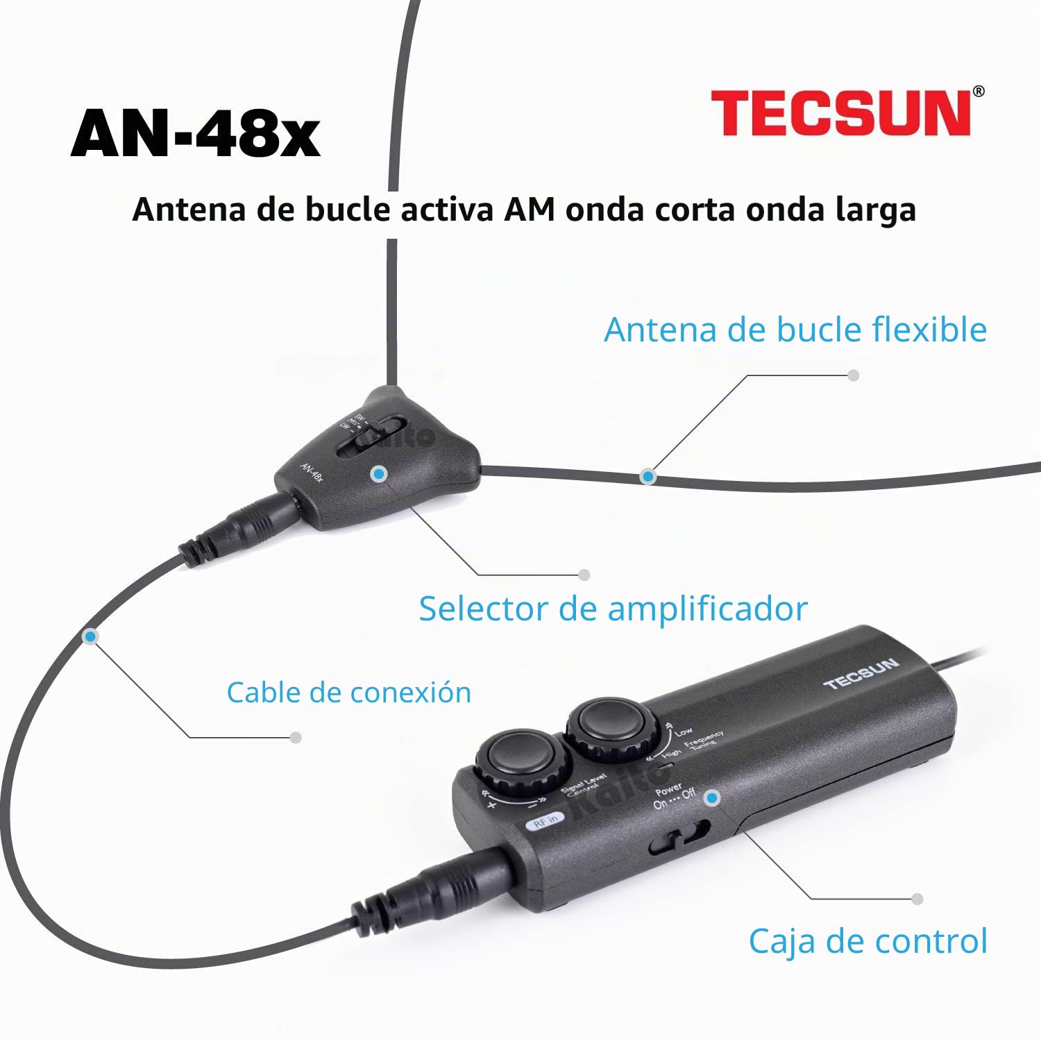 Tecsun AN-48X Antena de Radio Am/LW/SW de Bucle Activo para Interiores