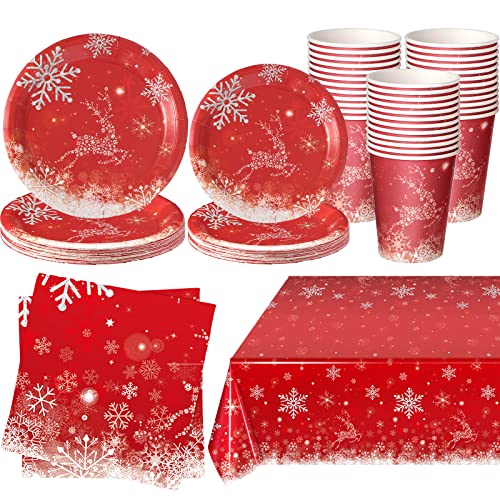 Décoration de fête de Noël pour 24 personnes avec assiettes et serviettes