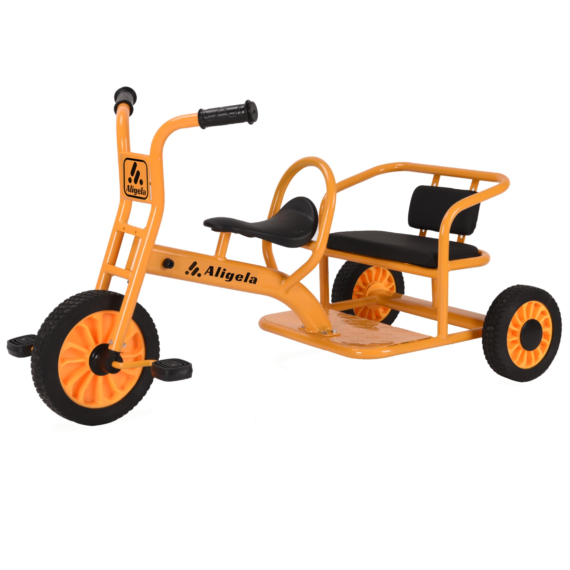 Aligela Preschool Tricycles for Kids Age 3-5 Years, Daycare Pdeal Tandem Trike 5 to 7 Year Old, Sturdy Carbon Steel Frame, Non-Slip Rubber Wheels, Outdoor Playgound Double Seat Tricycle, Yellow â image 1
