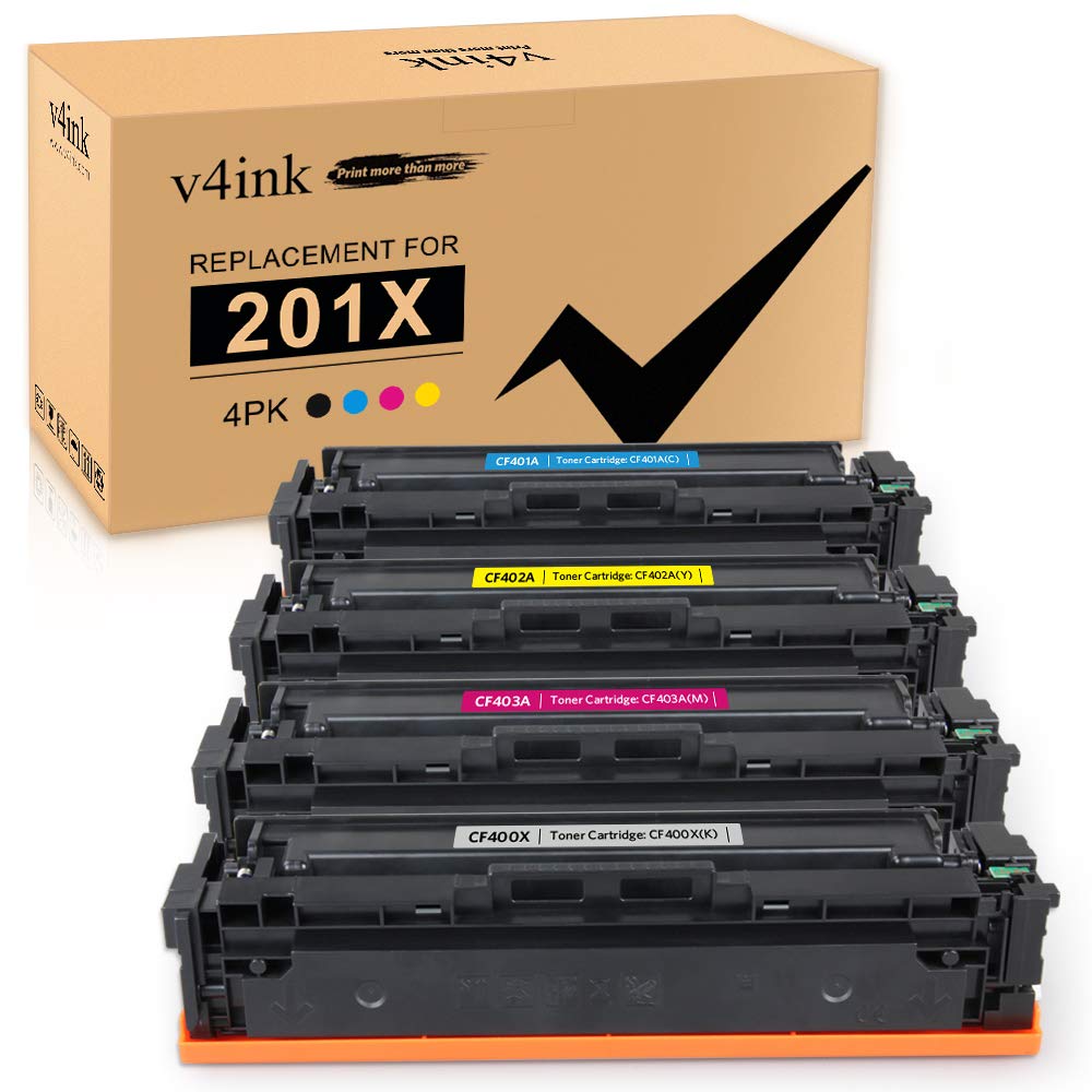 V4INK Compatible HP 201X CF400X CF401X CF402X CF403X CF400A Toner Cartridge for HP Color Laserjet Pro M252dw M252n MFP M277dw M277n, (4 Pack-Black/Cyan/Yellow/Magenta)