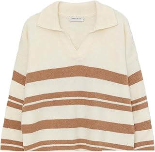 LC WAIKIKI Woman Polo Collar Striped Oversize Knitwear Sweater