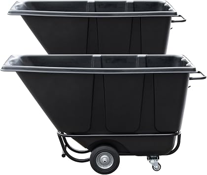 FPPS Heavy-Duty Tilt Dump Truck Cart | 850 lbs High Capacity, 1/2 Cu.Yd Utility Hauler with 10" Wheels & 3" Casters for Construction, Industrial, Warehouse Use, Two-Pack