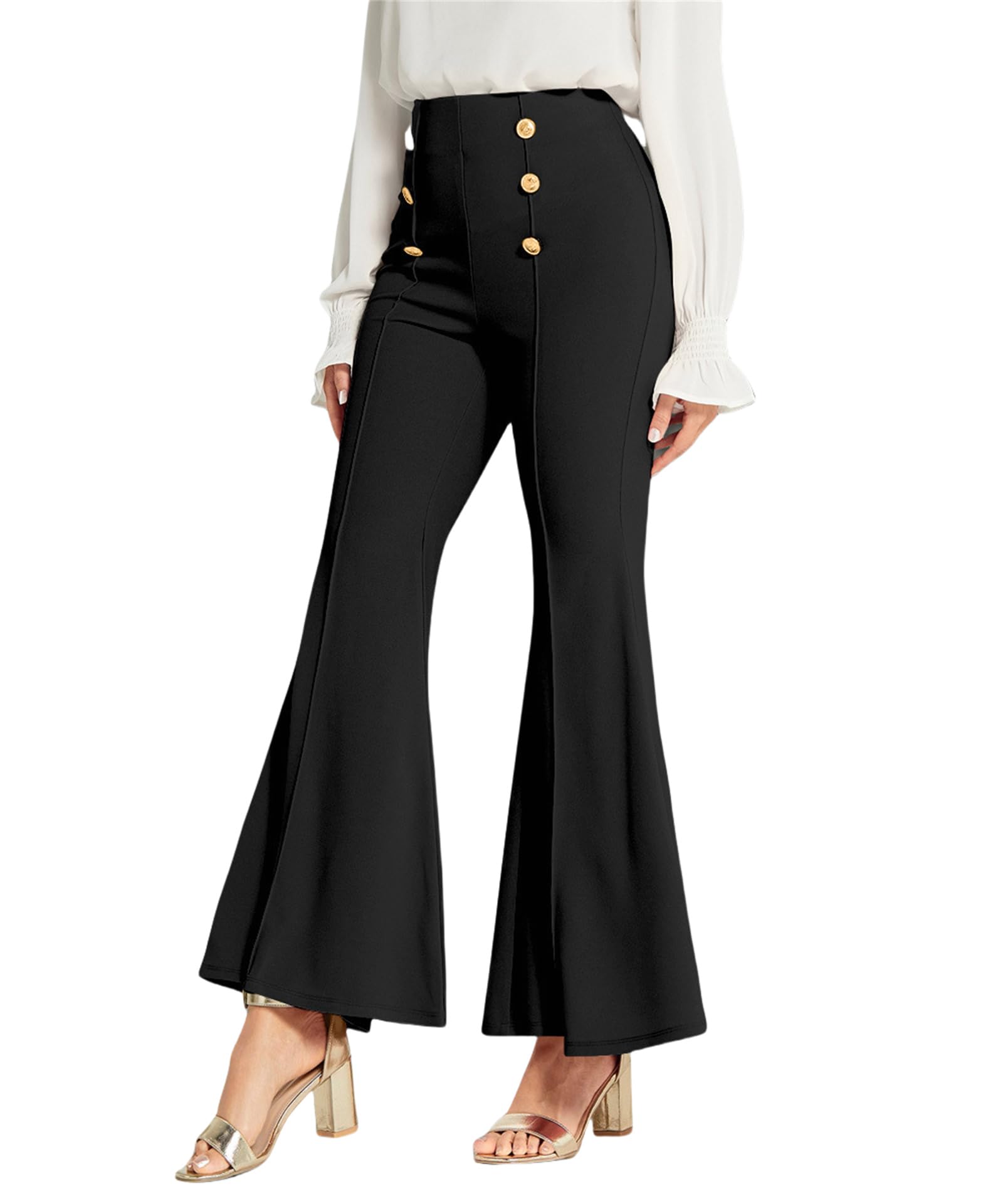 Button Wide Leg Pants for Women Double-Breasted Stretch Flared Trousers Sailor Wide Leg Trousers Women
