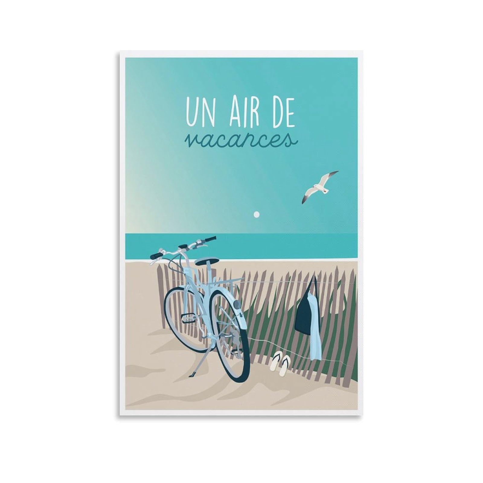 YQCQCS France Beach Bicycle Vintage Travel Poster Canvas Art Poster Picture Wall Decor Painting Posters Decorative Posters