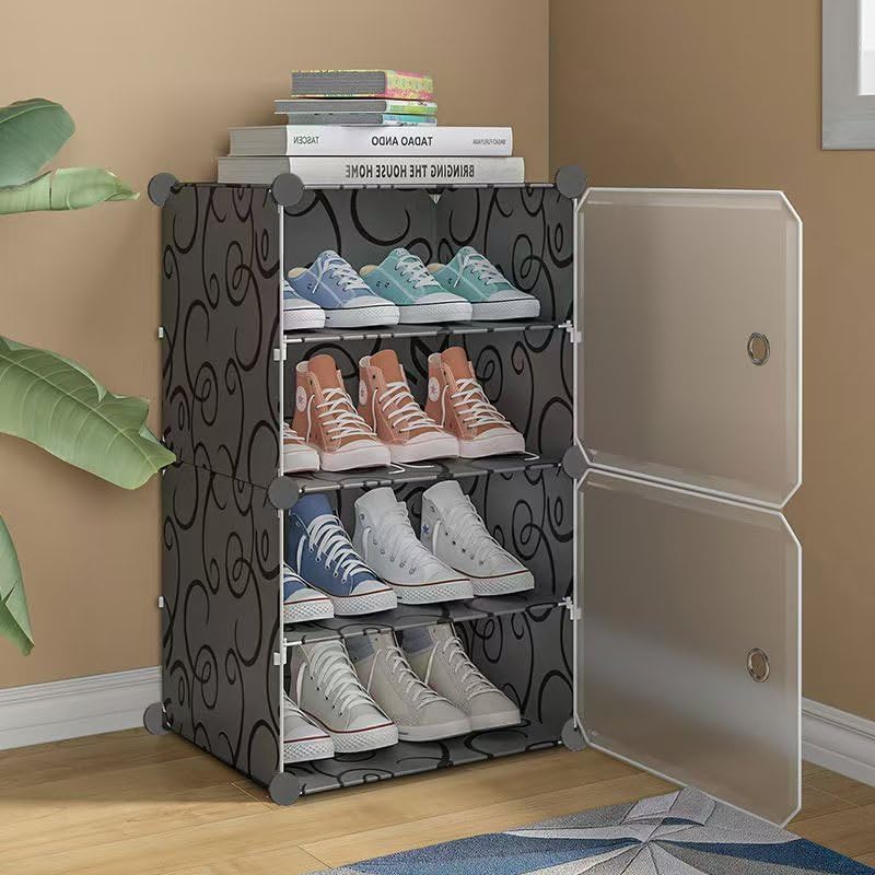 Image of CoolLeaf Shoe Rack Plastic for Home, Black, 4 Layer