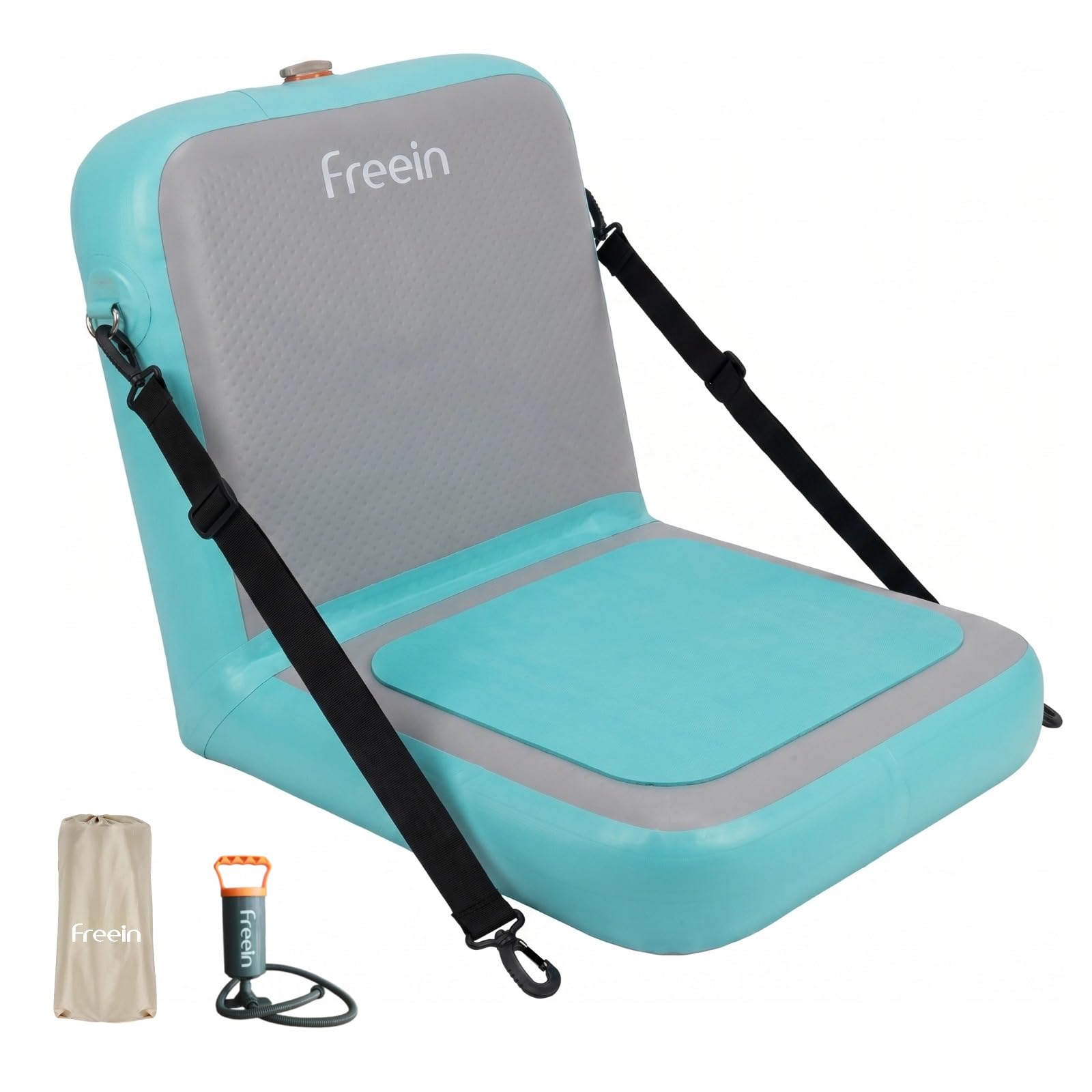 FREEIN Aufblasbarer SUP Sitz mit 4" Drop-Stitch Technologie | Hochdruck Sitzkissen bis 7 PSI für SUP & Kajak | Ergonomische Rückenlehne, verstellbare Gurte, Aufbewahrungstasche