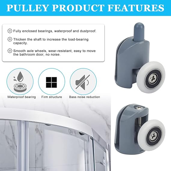 8 Pcs Shower Door Rollers, 23mm Shower Door Wheels Single Wheel Shower Sliding Door Bottom Runners Rollers for Home Bathroom DIY Replacement Parts (4 Upper and 4 Bottom)