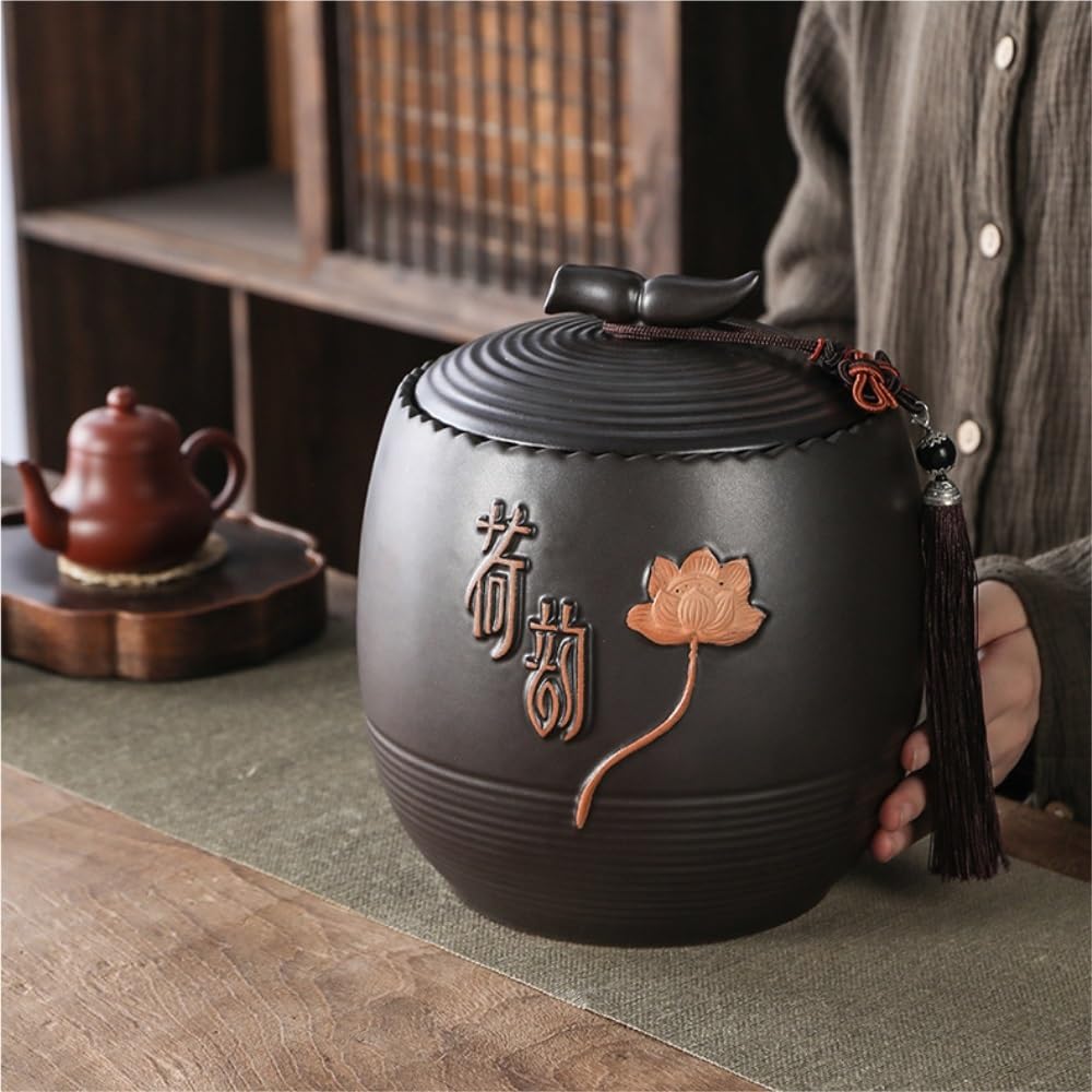 Contenitore per Il tè in Ceramica, Contenitore per Il tè Sfuso, Piccolo Barattolo sigillato in Ceramica, Set da tè Cinese retrò, Set da Un Barattolo, Scatola per Il tè (B)