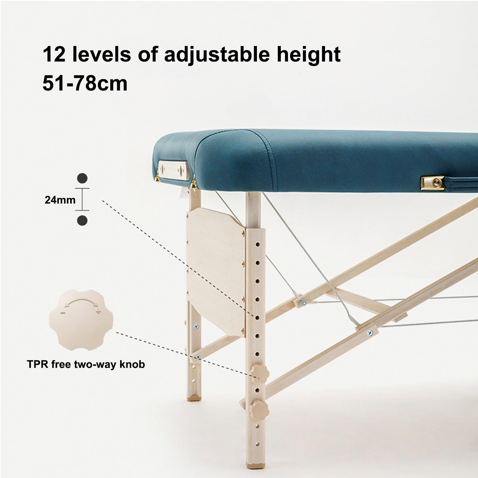 Lettino da Fisioterapista Portatile Lettino per Tatuaggi in Legno Massello Ad Altezza Regolabile Ergonomia Portatile Lettino Massaggio con Copriletto(Blue)