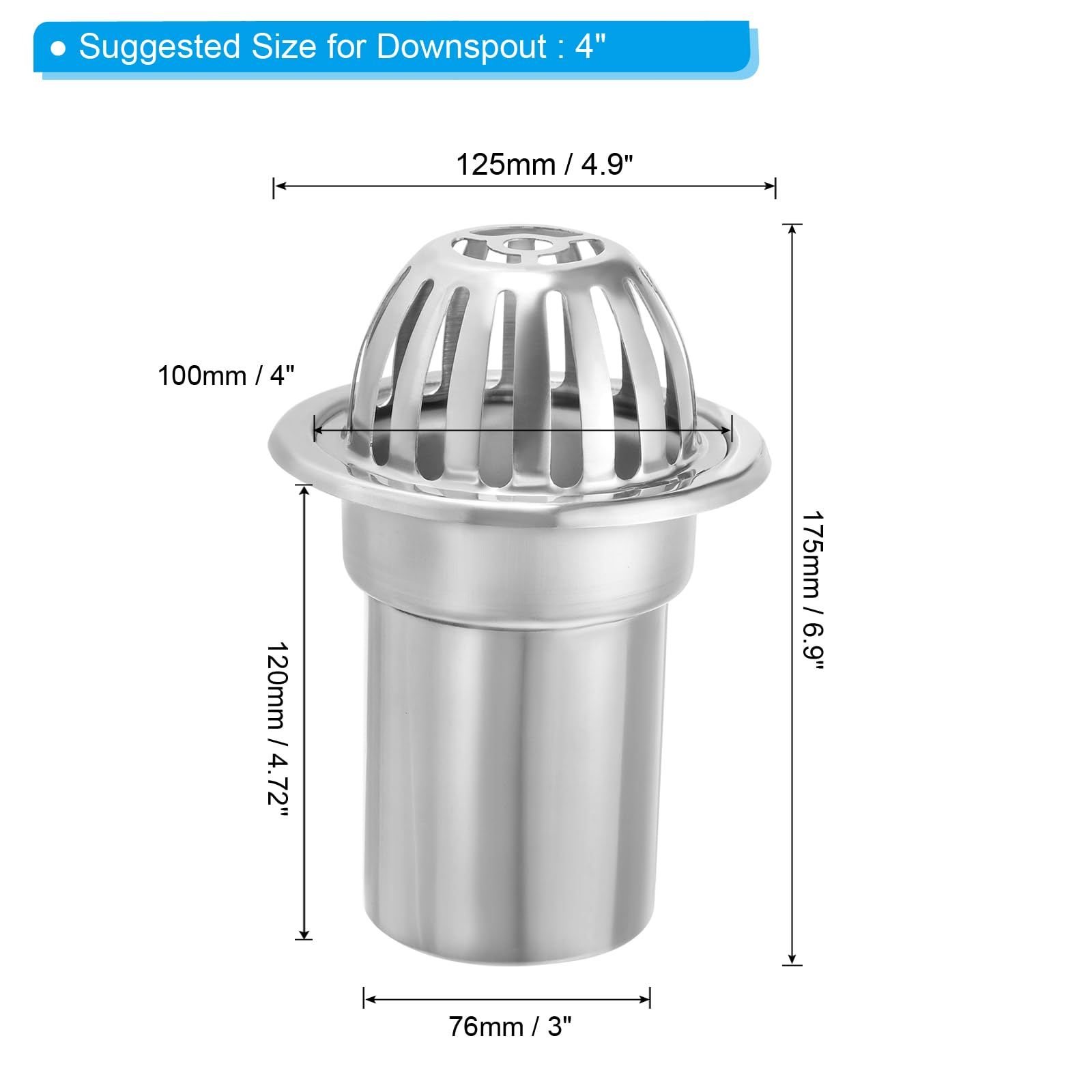PATIKIL Dome Gutter Guard, Stainless Steel Downspout Strainer - Image 2