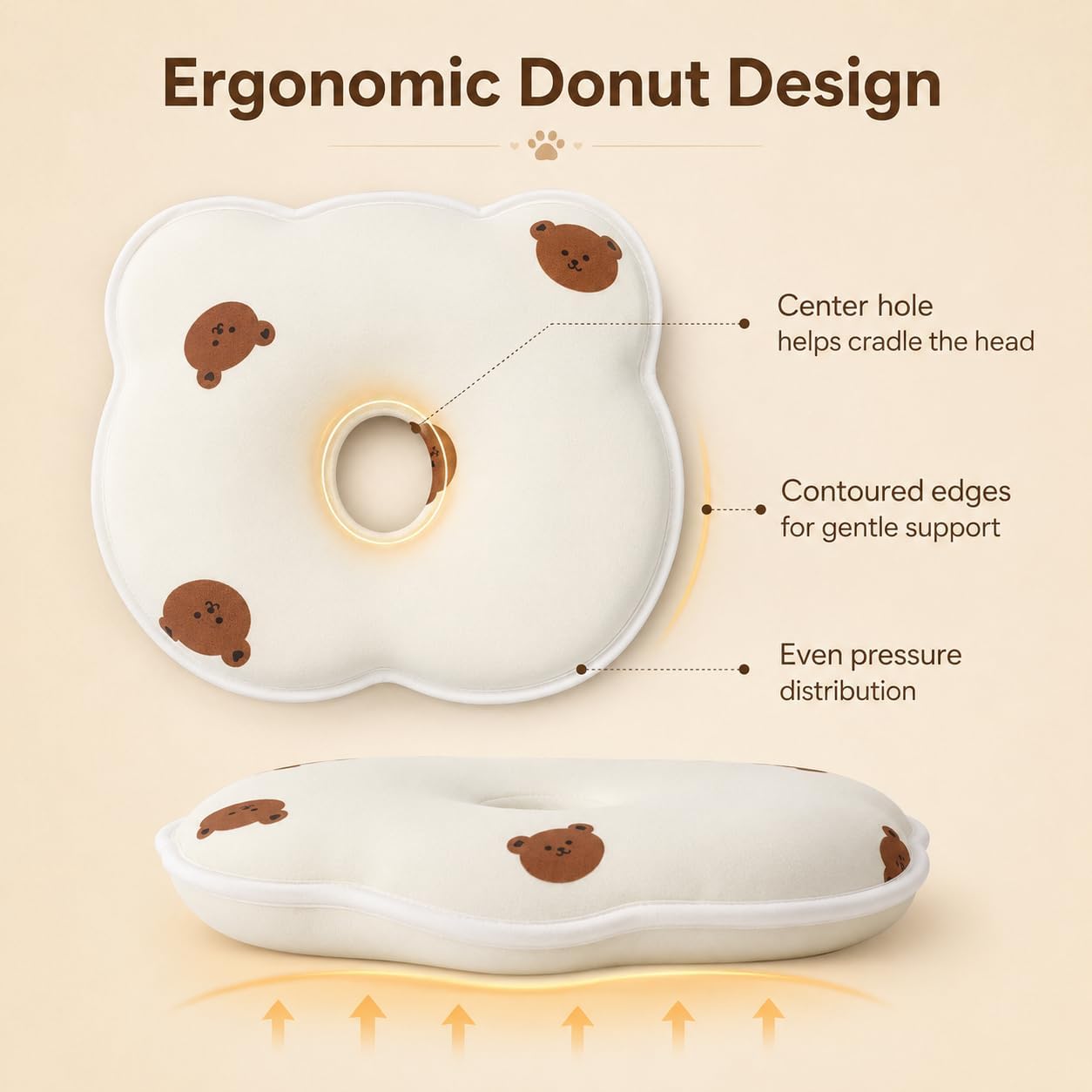Soft Memory Foam Pet Pillow for Small Dogs and Puppies – Ergonomic Bear-Shaped Cushion for Head and Neck Support, Cozy Nap Bed for Home and Travel, Cute Bear Print Design