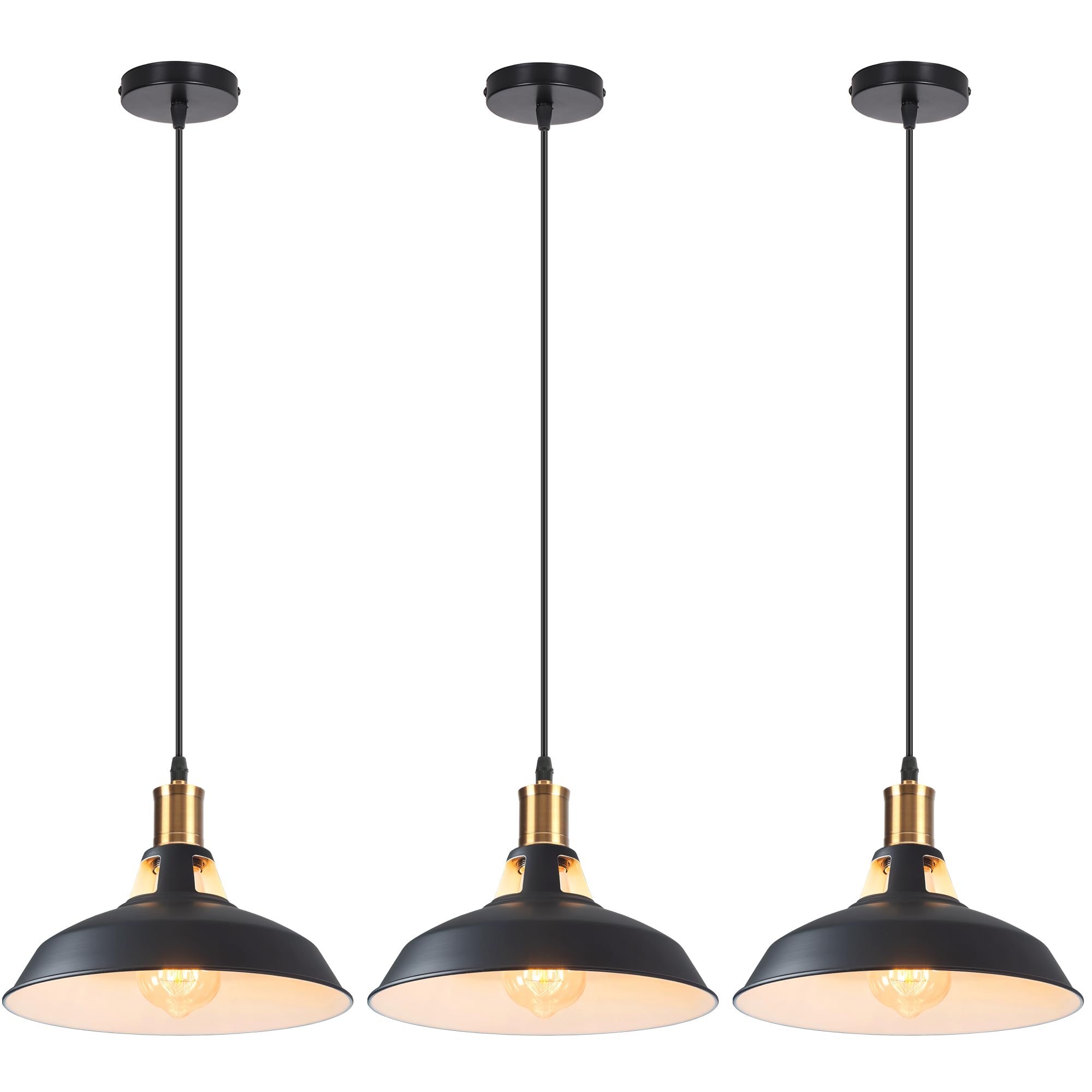 iDEGU 3 pack Suspension Luminaire Industrielle Rétro Lustre Suspension en Métal 27cm Plafonnier Vintage E27 Éclairage de Plafond pour Salle à Manger, Salon, Chambre, Restaurant, Café (Noir + Blanc)