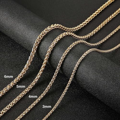 Image of HZMAN 3.0 mm Stainless Steel Wheat Silver Chain Necklaces for Men & Women 16 inch -36 inch